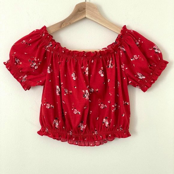 H&M Red Floral Print Crop Top - Picture 2 of 3